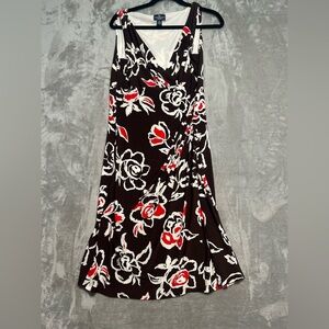 American Living Career Office Midi Dress Brown Roses Women’s 14 Stretch